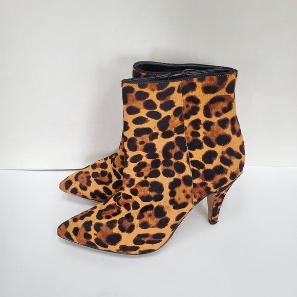 Vince Camuto Nandi 2 Calf Hair Leopard Zip Pointed Toe Mobwife Bootie Size 7 - Picture 3 of 12